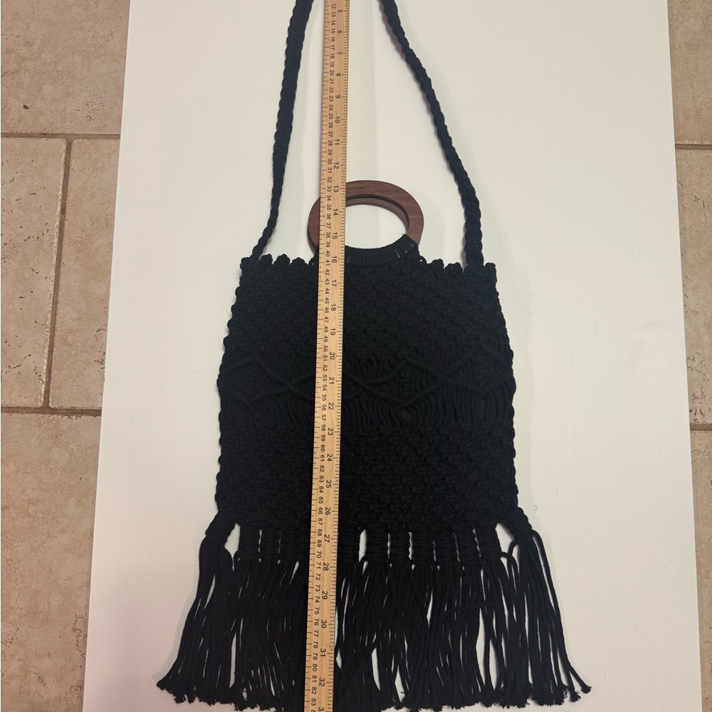 Danielle Nicole Black Macrame Purse Boho Tote - image 3
